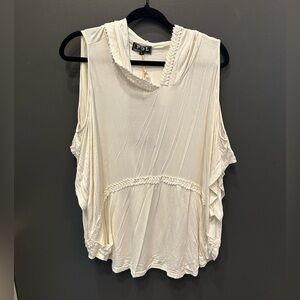 POL | Cream Pleated Camisole | Hooded | Open Shoulder | Oversized Small
